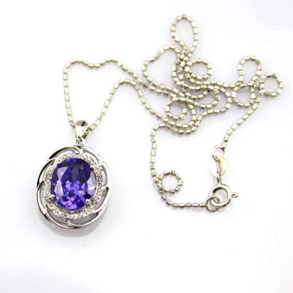 Women Fashion Oval Garnet Cubic Zirconia Pendant 925 Sterling Silver Jewelry (P21)