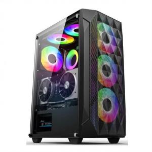 ETEK - ATX/Matx Computer Case Tempered Glass panel on Side Pressed Mesh Front Panel Support Water-cooled Radiator