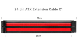 ATX 24pin*1 4+4Pin*1 6+2 Pin*2 6pin*2 Braided Sleeved Power Supply Extension Cable Sets 18AWG length 300mm Black Red