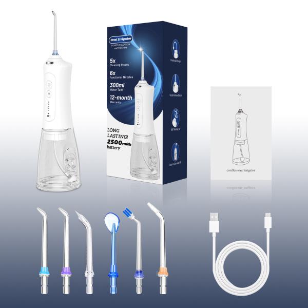 Powerful Pulsation Water Flosser 2500mAh Battery Cordless Oral Irrigator Dental