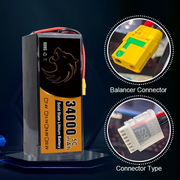 Quality High Capacity 34000mAh Solid State Drone Batteries UVA with 1-3C Charging Ratio and 0-45C Storage Type for sale