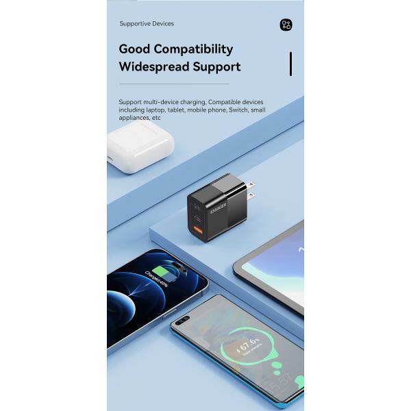 High Power GaN Chargers USB A Type C Double Port Quick Charging PD Wall Charger 33W