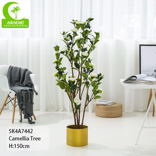 Quality 150cm Durable Artificial Ficus Tree . Artificial Camellia Tree With White Flower for sale