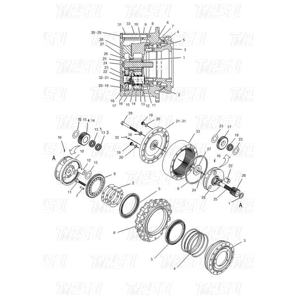 Heavy Duty E320 Excavator Travel 2 Stage Carrier ASSY With Planetary Reducer