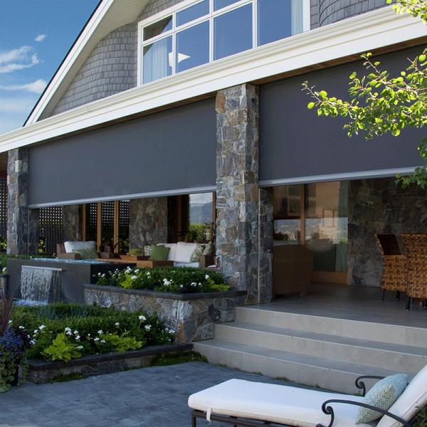 Manual Outdoor Roller Shades Heavy Duty Polyester UV Coating Easy Operation