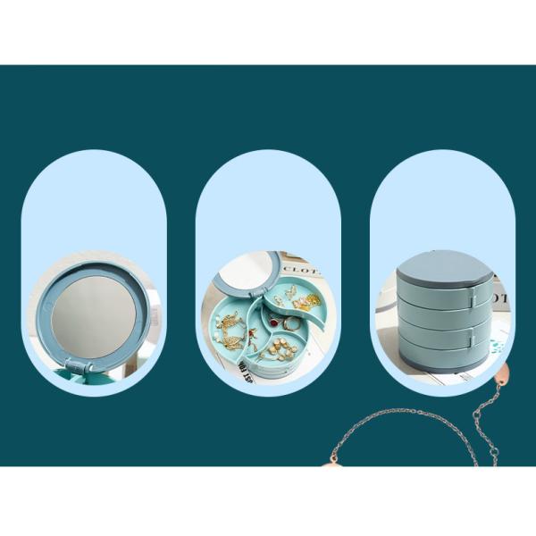 Plastic Blue Rotating Jewelry Organizer Box Compact Storage Case