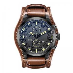 China Wooden Custom Design Watches Men Military Watch With Leather Strap wholesale
