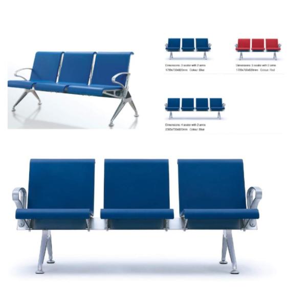 Blue Aluminum Alloy PU Leather 5 Seaters Bank Airport Waiting Chairs