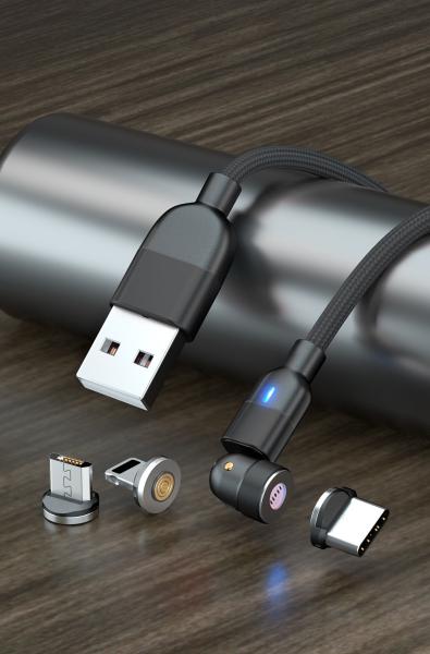 540° rotation USB magnetic cable nylon braided 3 in 1 magnetic cable fast