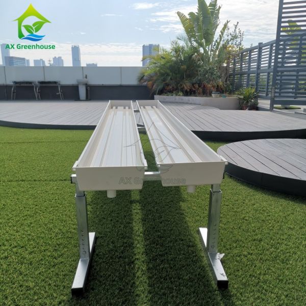 4M Double Row Horizontal Planting Trough Steel Frame Soilless Cultivation Set with Water tank and Water Pump