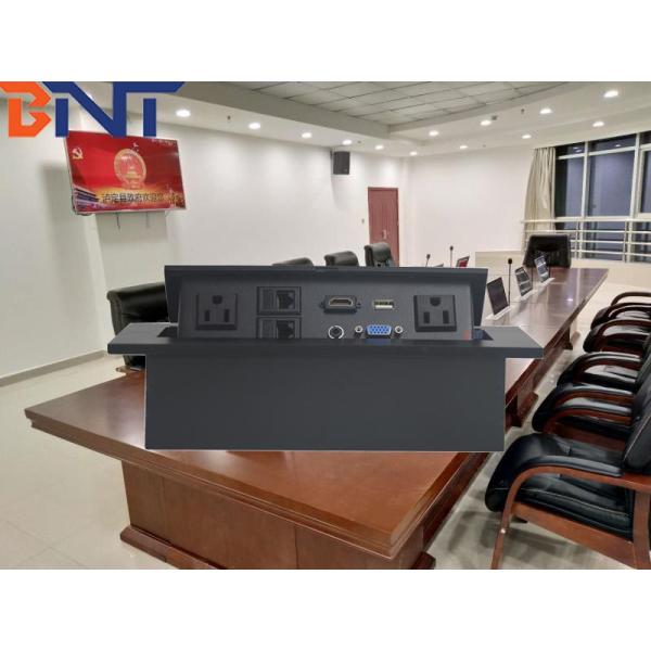 Zinc Alloy Material Black Oval Corner Desk Pop Up Power Data Connector For Meeting Room