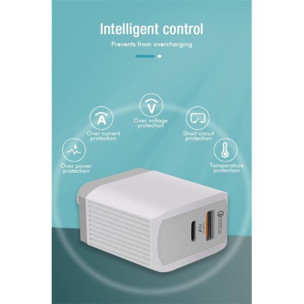 2 Ports USB C PD Wall Charger , QC 3.0 18W USB Type C Wall Adapter For IPhone 12