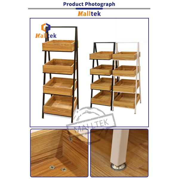Ladder Type Shopping Wooden Retail Display Stands With Metal Frame