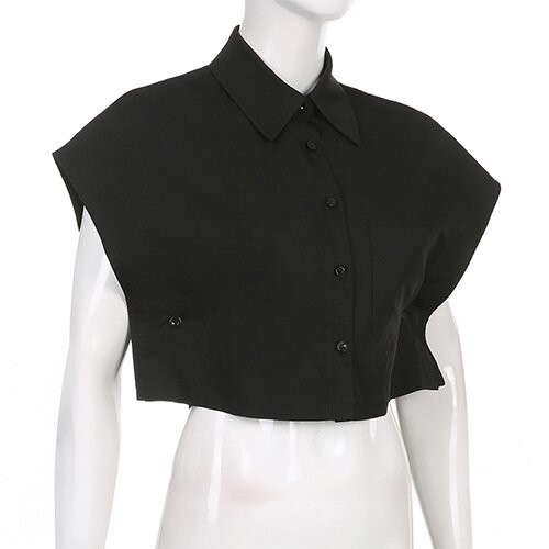 OEM Street Lapel Sleeveless Short Shirt Tops Solid Color Loose Casual Buttons