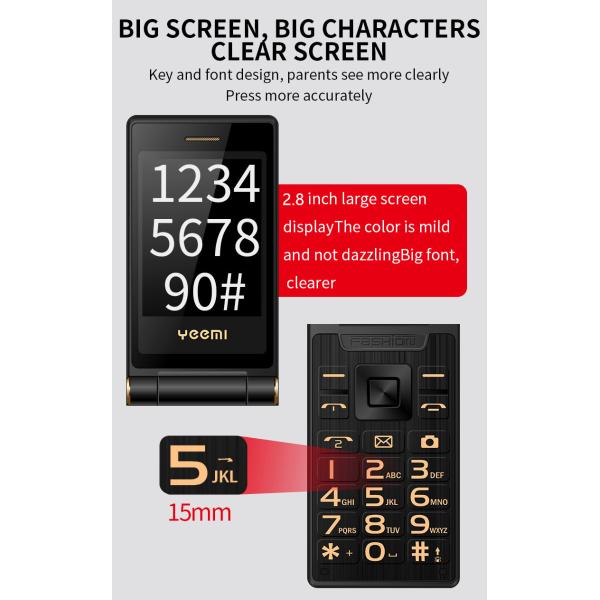 Dual SIM MTK Dual Display Flip Phone Mp4 High Speed Yeemi M1 2G Smart Phone