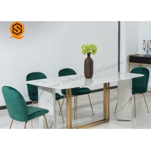 OEM Luxury White Marble Dining Table Easy Maintenance SGS Approved