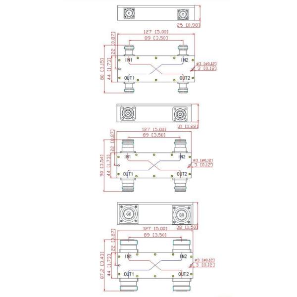 698-2700MHz 2 In 2 Out Hybrid Coupler PIM -150/-160