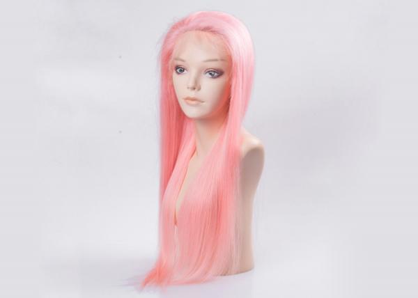 Quality Silky Straight Wave Colored Hair Wigs , Pink Color Human Full Lace Wigs With Baby Hair for sale