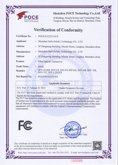 Shenzhen HiLink Technology Co.,Ltd. Certifications