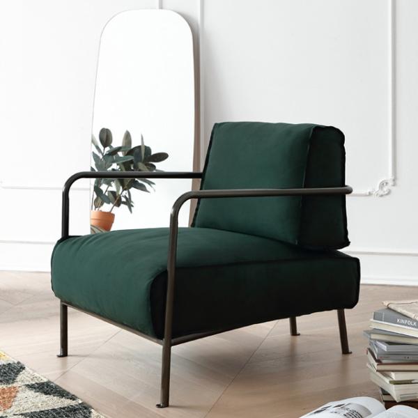 Metal Frame Fabric Leisure Chair Green Upholstered Fabric Chair