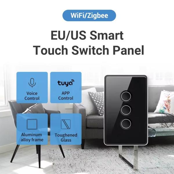 Quality Tuya US Wifi /Zigbee Tempered Glass Concave Button Touch Light Switch 1/2/3/4 Gang Wifi Wall Switch for sale
