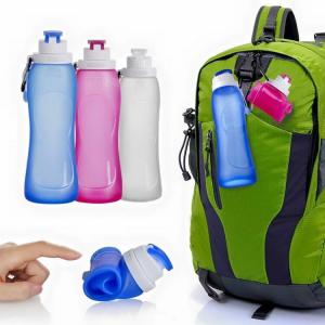 China collapsible folingsilicone camping water bottle hot/freeze water bottle can hold ice cube on sale