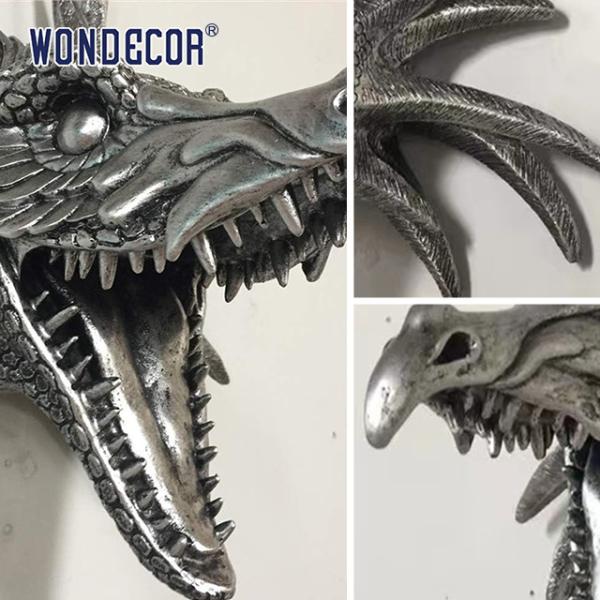 Fierce Dragon Head 3D Stainless Steel Modern Sculpture Small Wall Decoration