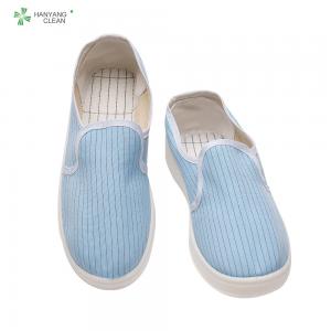 China Clean room pvc sole canvas esd anti-static white blue stripe esd anti slip safety shoes wholesale
