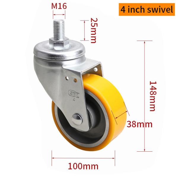 EDL Medium Duty Aluminum Caster 4inch 300kg Threaded by Swivel and Brake type 664S-86A