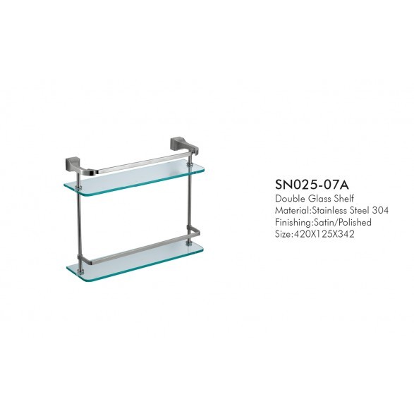 Home Bathroom Accessories Shelves Stainless Steel Tempered Dual Tier Glass Shelves