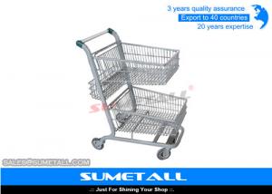 China Metal Double Basket Shopping Cart , 2 Basket Shopping Trolley For Supermarket on sale