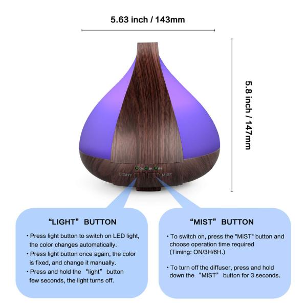 Ultrasonic 220ML Large Capacity Home Mist Wood Grain Colorful Aromatherapy Diffuser
