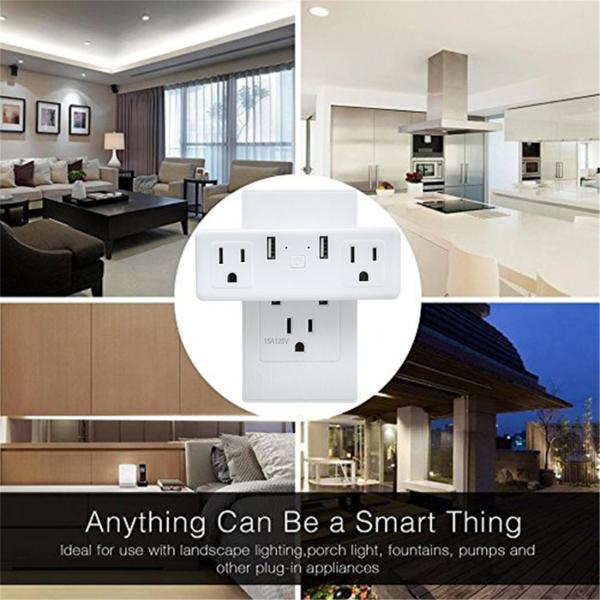 US Smart Double Plug With 2 USB Control Two Socket Invidually