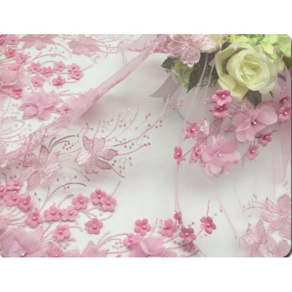 3D Flower Applique Embroidery Lace Fabric with bead and rhinestone