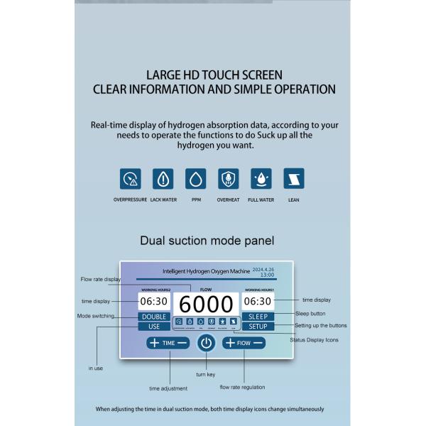Touch Advertising Screen 99.99% Purity Hydrogen Inhalation Machine 6000ml/min