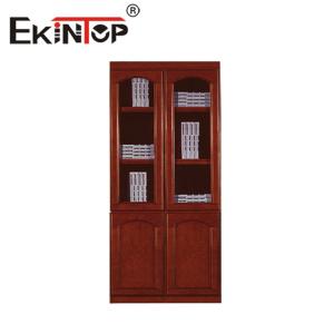 Walnut Color Wooden Filing Cabinet Attached Wood Leather File Display Cabinet