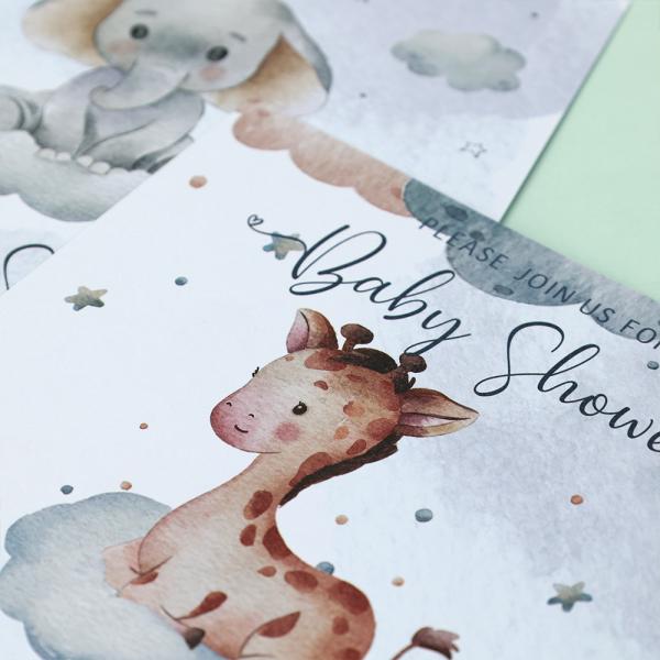 Customized Size Cartoon Gender Reveal Party Cards and Envelopes Baby Shower Invitations