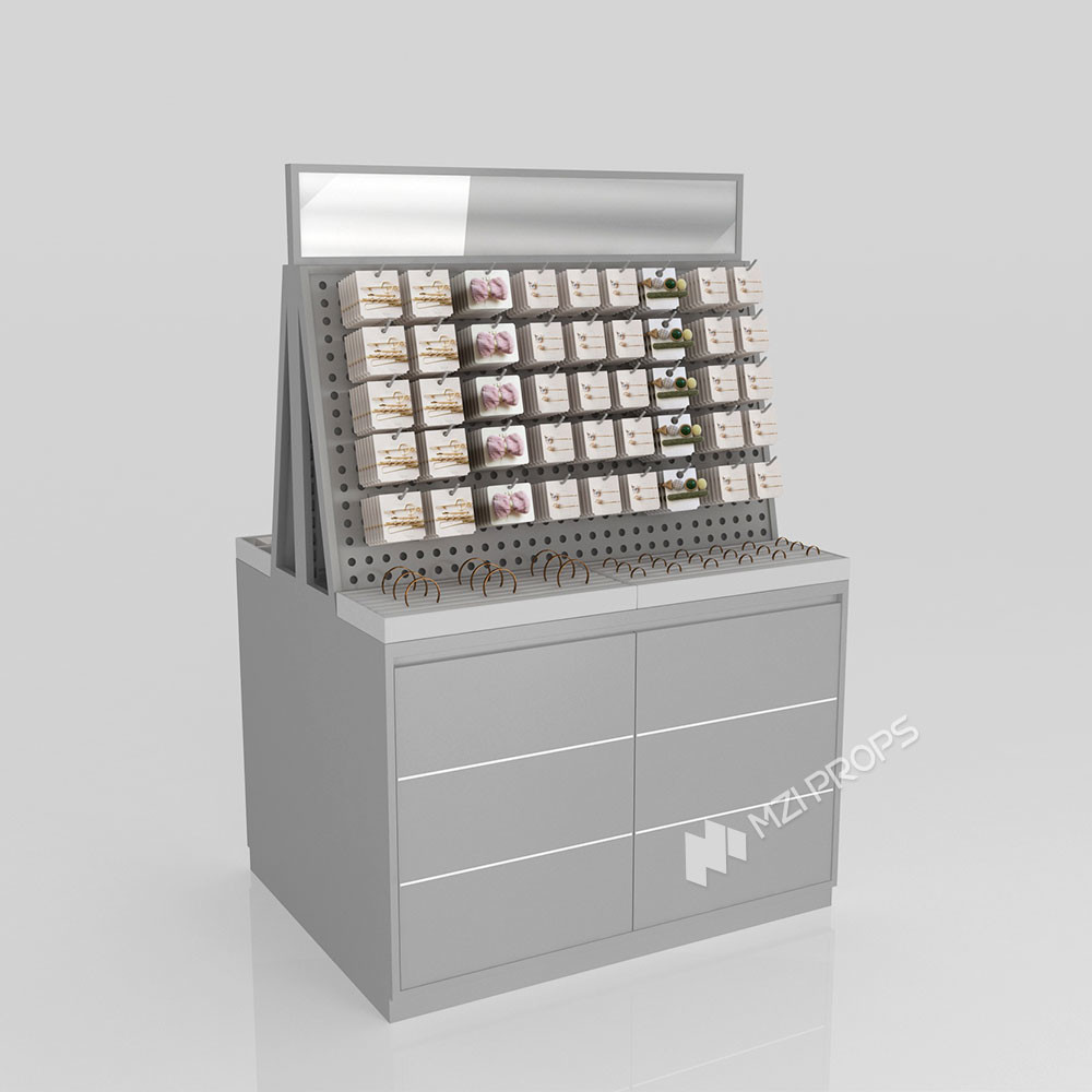 GDR08-SZ01 Retail Display Shelf with Gray Edging Strip and Adjustable Mirror for Cosmetics Retail Stores