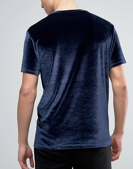 Soft Touch Blank Mens Velour T Shirt / Anti Pilling Oversized Blue T Shirt