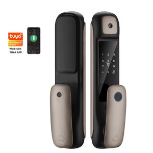 China Aluminum Alloy Smart Door Lock With Camera Tuya Wifi Fingerprint Red Bronze wholesale