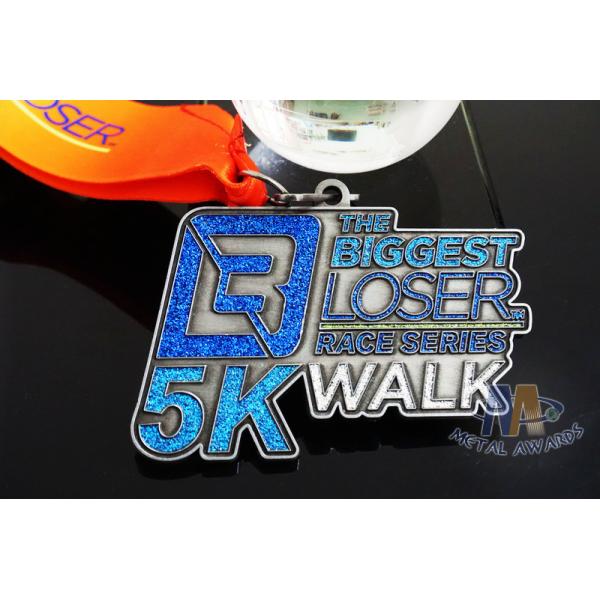 Fashionable Special Type 5k Race Medals , Gillter Colors Running Award Medals