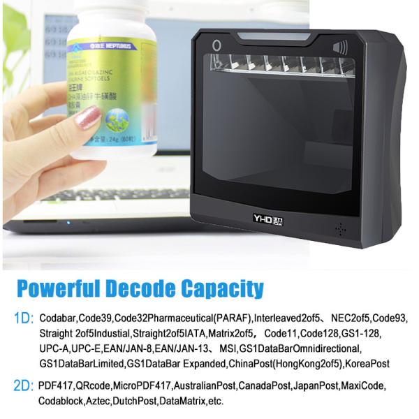 Black Hands Free 2D Barcode Scanner Omnidirectional For Retail Store Supermarket