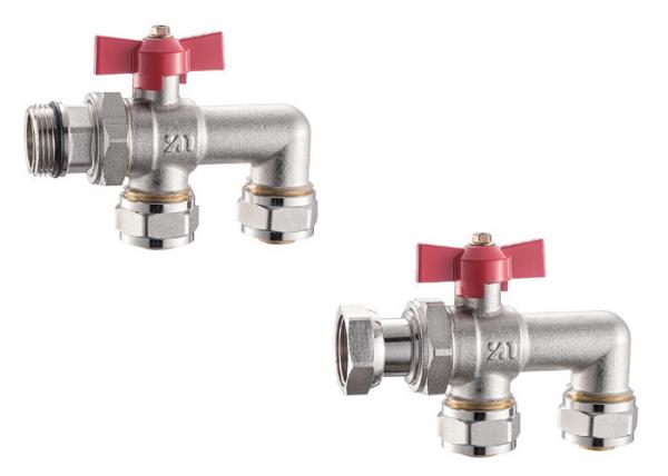 3619 Nickel Plated Brass Manifolds Valve Ball Type DN20 with Red Butterfly Handle for Aluminum-Plastic Pipe Connections