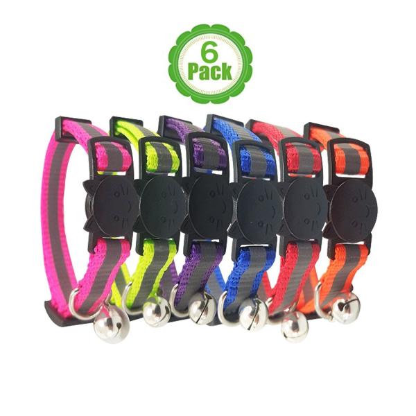 Quality 6 Set Solid Safe Cat Harness Collar , Nylon Reflective Cat Collar With Bell for sale