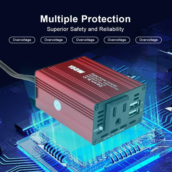RED 150W Portable Car Inverter Dual USB Power Converter 12V DC to AC 110V 220V Modified Sine Wave USB output 5V 2.1A