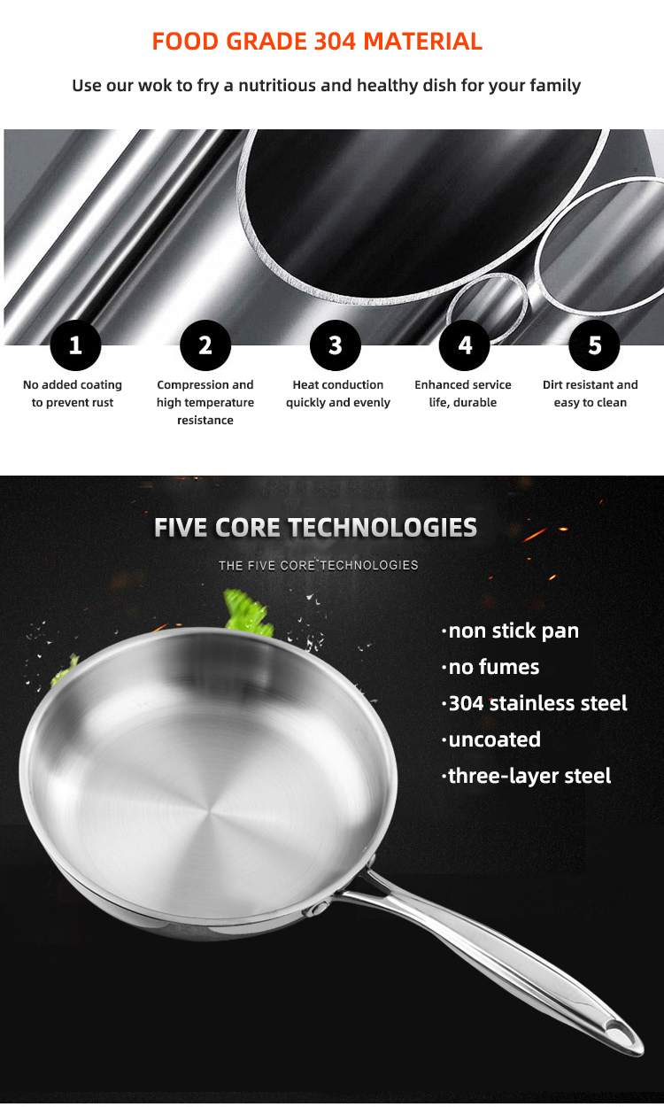Extra Strong Stovetop Frying Pan Stainless Steel With Lid