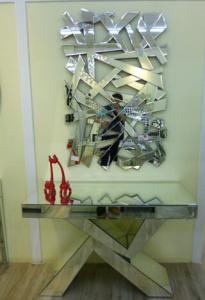 Geometry Design Antique Mirror Console Table With Shutter Wall Mirror