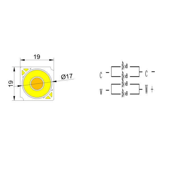 8W*2 Dual Color Tunable COB LED 6500K 2000K 19*19 OEM ODM Service