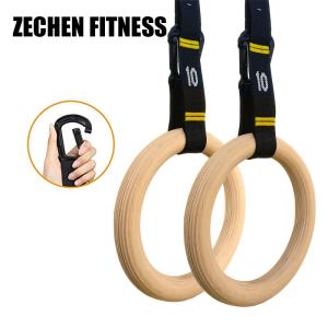 China Home Fitness Wooden 28mm Crossfit Exercise Rings And Straps Workout With Carabiners wholesale