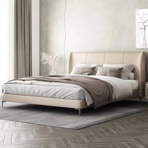 China Twin Bed Luxury Hotel Bedroom Furniture With Solid Wood Leather Bed wholesale